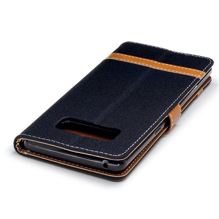 For Samsung Galaxy Note 8 Two-tone Jean Cloth PU Leather Stand Phone Case Cover - Black-7