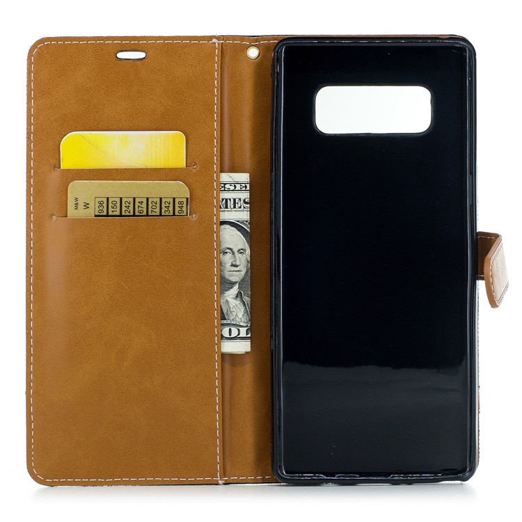 For Samsung Galaxy Note 8 Two-tone Jean Cloth PU Leather Stand Phone Case Cover - Black-8