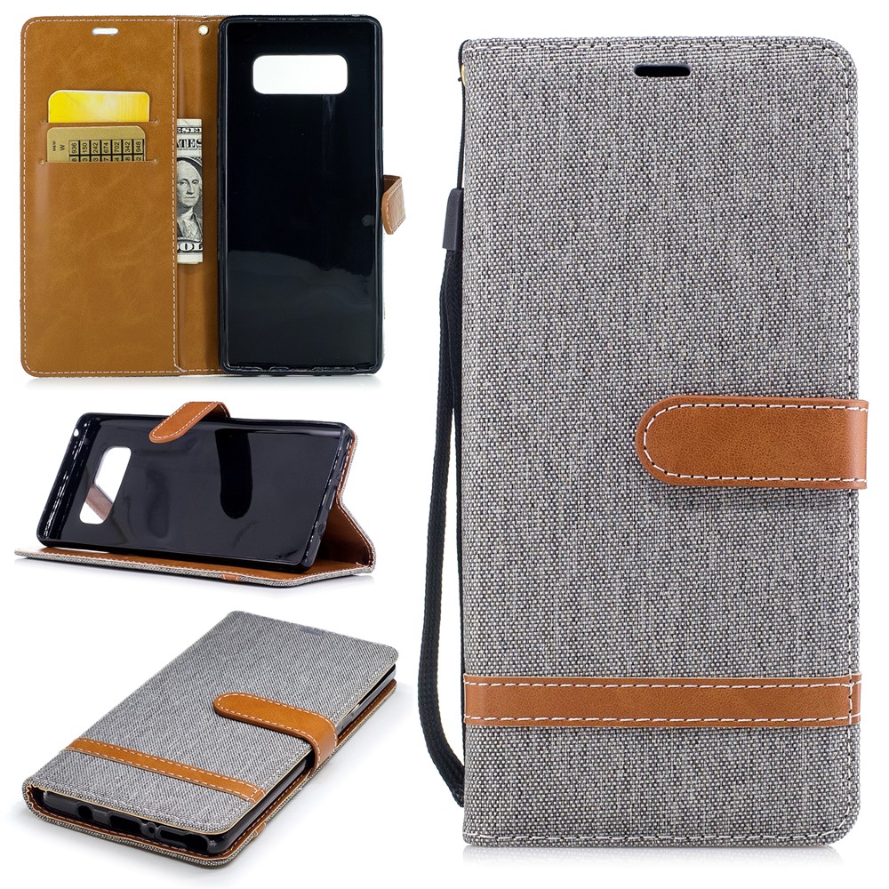 Two-tone Jean Cloth PU Leather Stand Phone Cover for Samsung Galaxy Note 8 - Grey-1