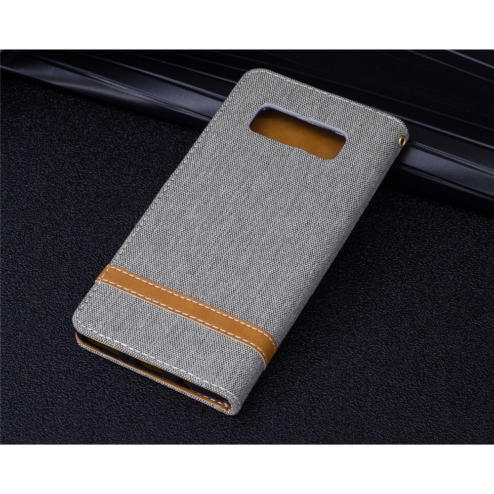 Two-tone Jean Cloth PU Leather Stand Phone Cover for Samsung Galaxy Note 8 - Grey-10