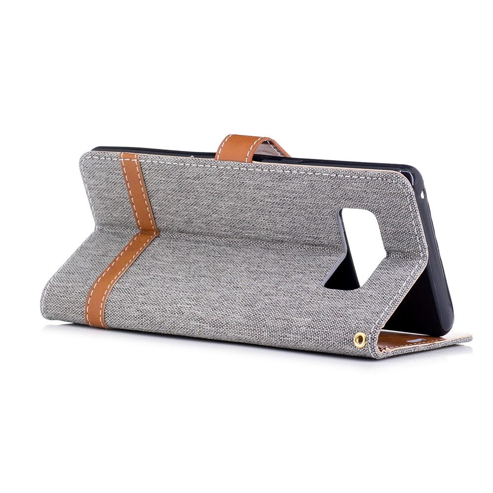 Two-tone Jean Cloth PU Leather Stand Phone Cover for Samsung Galaxy Note 8 - Grey-4