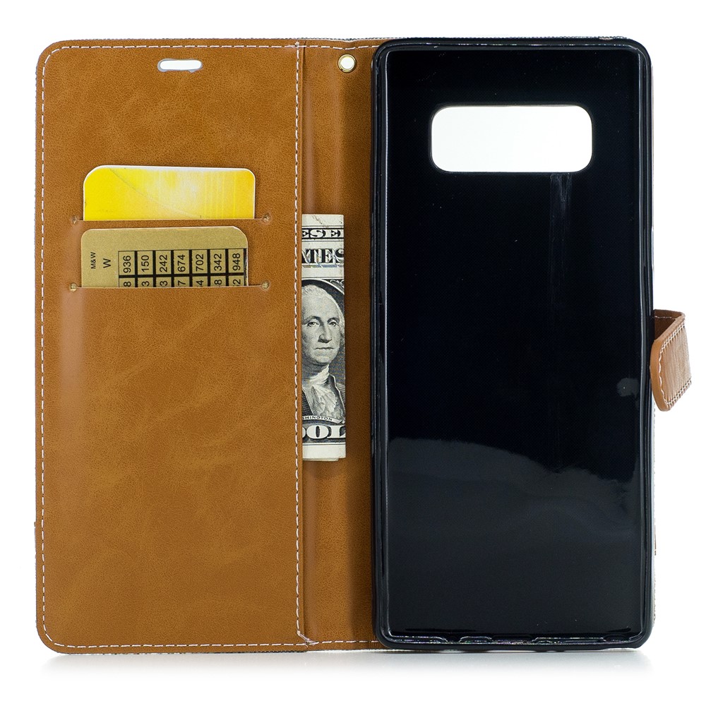 Two-tone Jean Cloth PU Leather Stand Phone Cover for Samsung Galaxy Note 8 - Grey-8