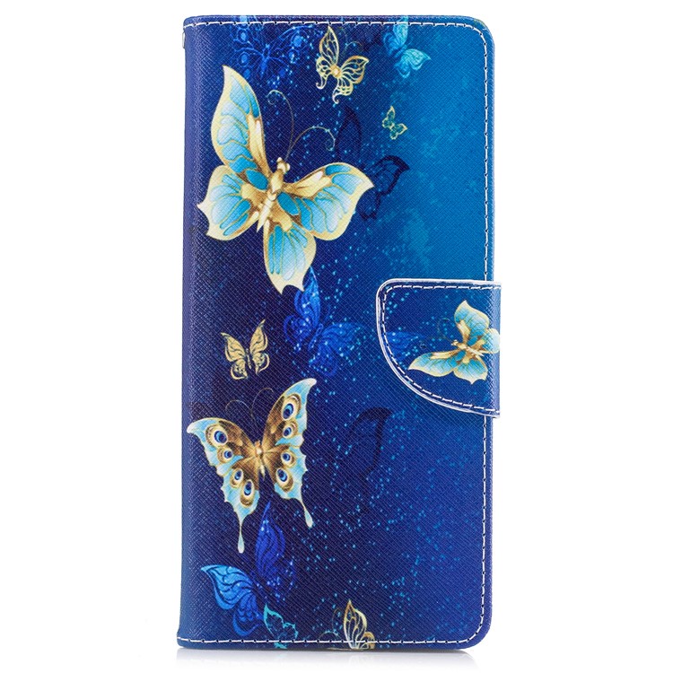 Patterned PU Leather Wallet Stand Protective Phone Shell for Samsung Galaxy Note 8 - Blue and Gold Butterfly-2