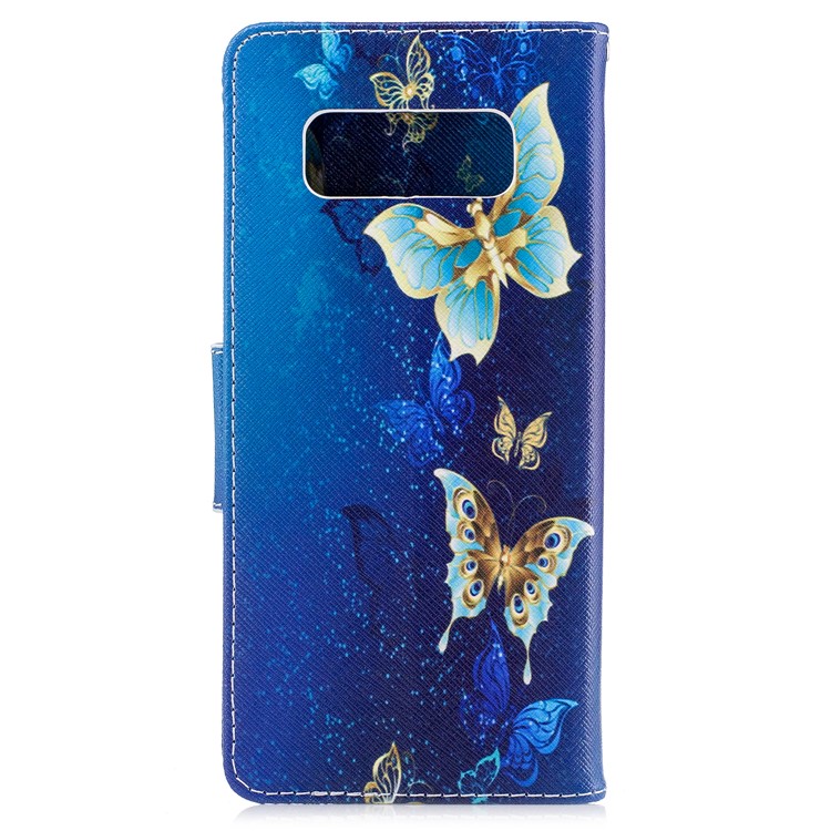 Patterned PU Leather Wallet Stand Protective Phone Shell for Samsung Galaxy Note 8 - Blue and Gold Butterfly-3