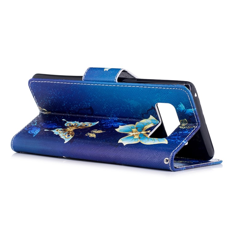 Patterned PU Leather Wallet Stand Protective Phone Shell for Samsung Galaxy Note 8 - Blue and Gold Butterfly-4