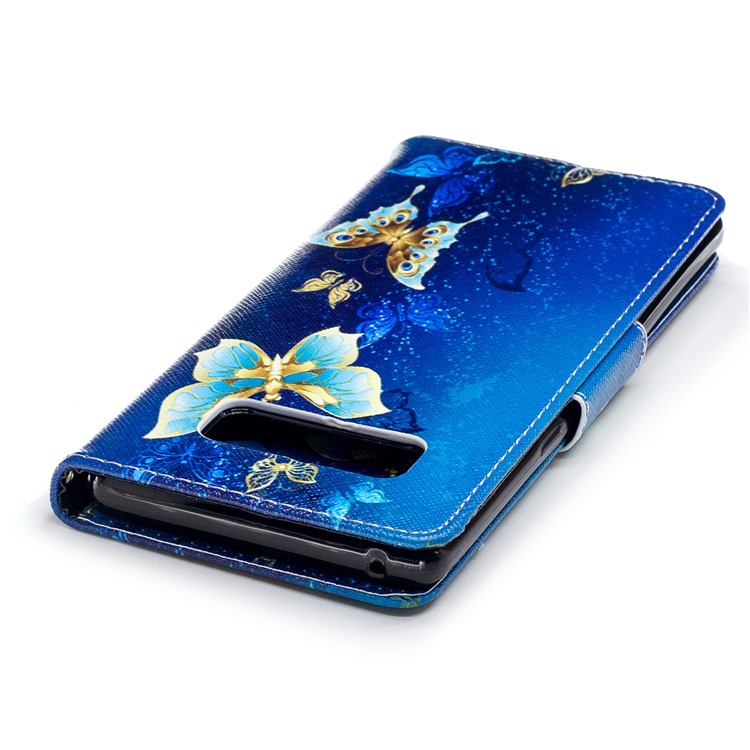 Patterned PU Leather Wallet Stand Protective Phone Shell for Samsung Galaxy Note 8 - Blue and Gold Butterfly-7
