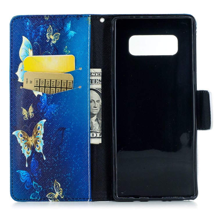 Patterned PU Leather Wallet Stand Protective Phone Shell for Samsung Galaxy Note 8 - Blue and Gold Butterfly-8