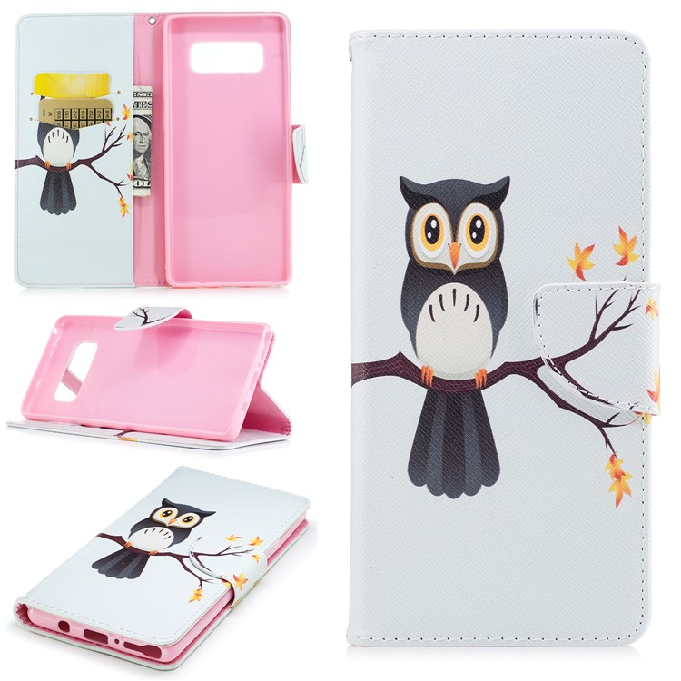 

Patterned PU Leather Wallet Stand Protective Phone Case for Samsung Galaxy Note 8 - Owl on Branch