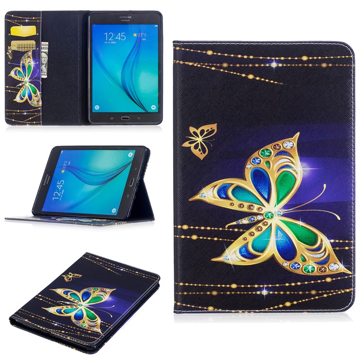 For Samsung Galaxy Tab A 8.0 T350 Pattern Printing PU Leather Wallet Stand Case - Golden Butterflies-1