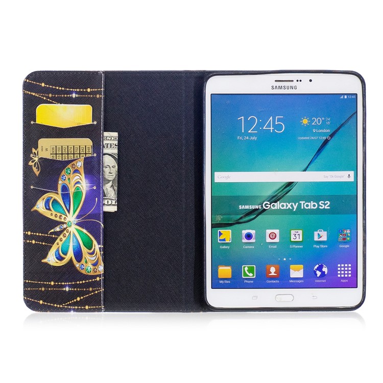 For Samsung Galaxy Tab S2 8.0 T710 T715 Pattern Printing Leather Wallet Protection Cover - Butterfly with Diamond-8