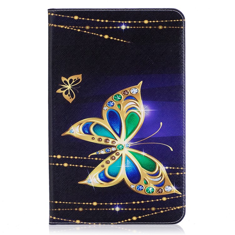 For Samsung Galaxy Tab E 9.6 T560 Pattern Printing PU Leather Wallet Stand Case - Butterfly with Diamond-2