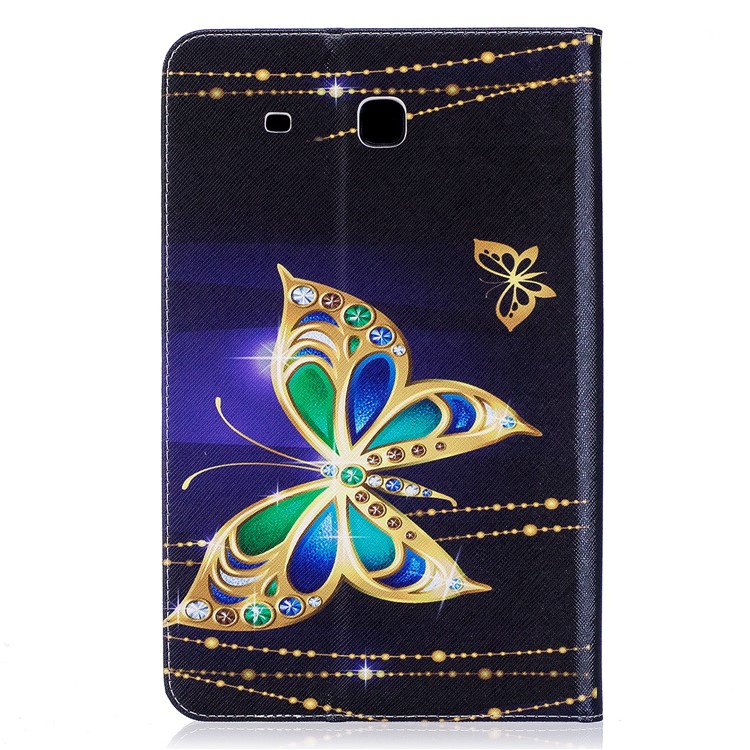 For Samsung Galaxy Tab E 9.6 T560 Pattern Printing PU Leather Wallet Stand Case - Butterfly with Diamond-3