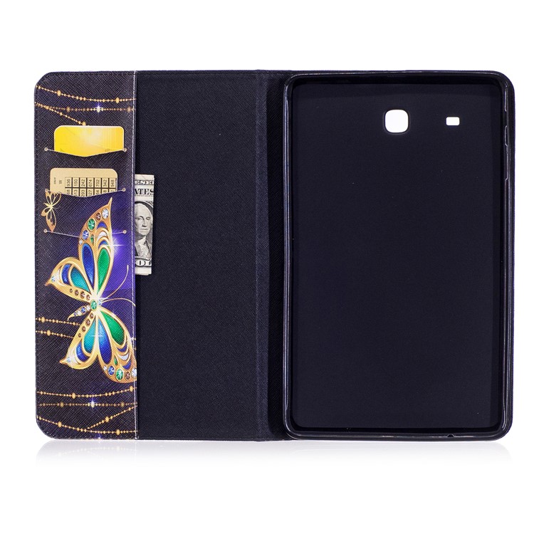 For Samsung Galaxy Tab E 9.6 T560 Pattern Printing PU Leather Wallet Stand Case - Butterfly with Diamond-8