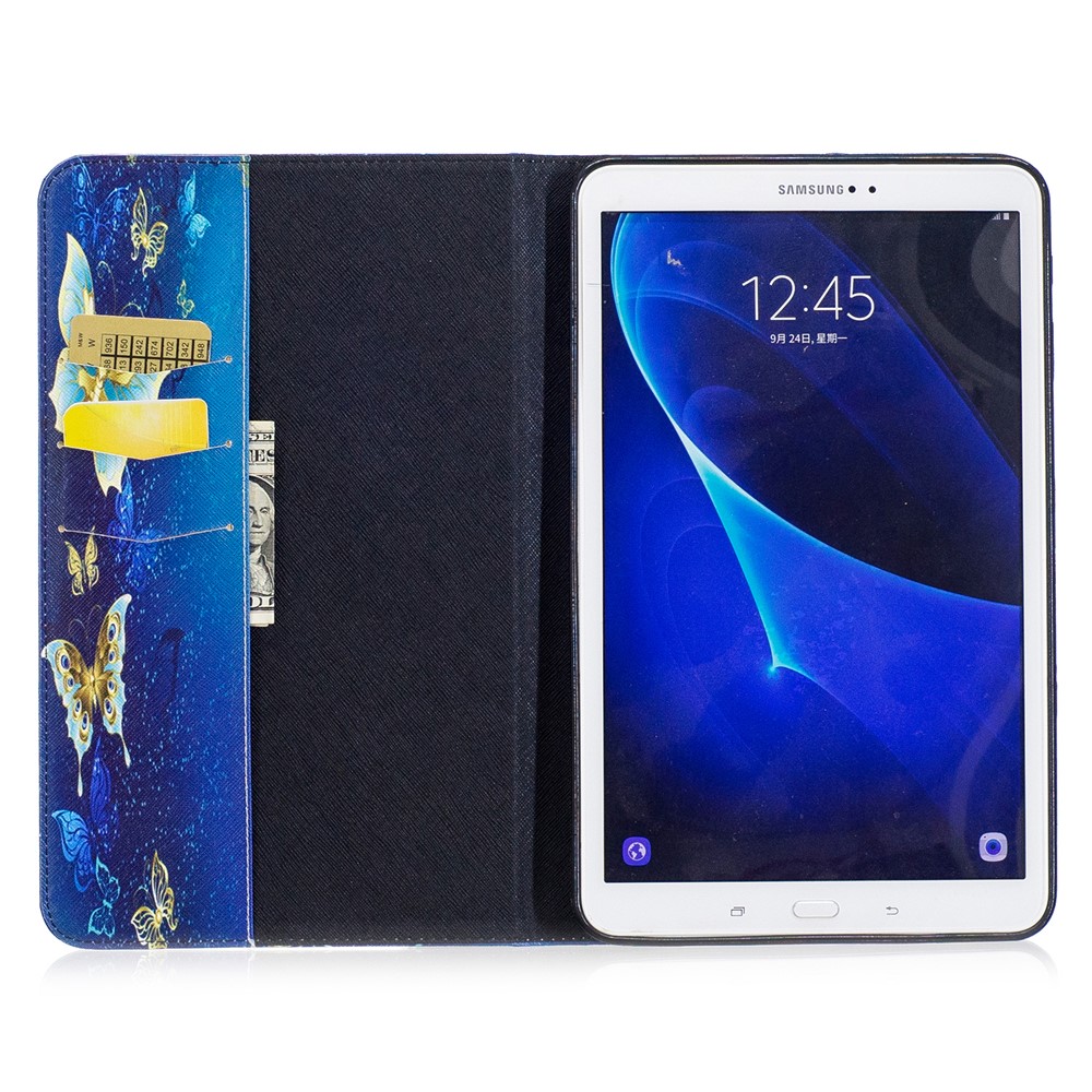For Samsung Galaxy Tab A 10.1 (2016) T580 T585 Pattern Printing Leather Wallet Flip Cover - Blue Butterfly-8