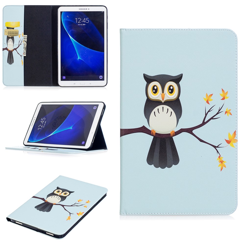 Impression sur motifs en cuir Portefeuille en cuir pour Samsung Galaxy Tab A 10.1(2016) T580 T585 - Chouette sur la branche-1