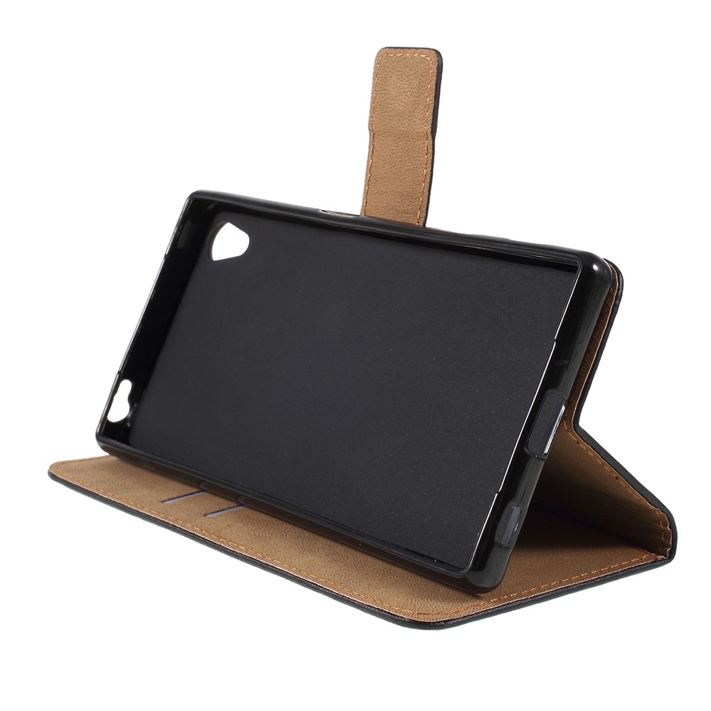 Genuine Split Leather Wallet Case for Sony Xperia Z5 / Z5 Dual - Black-6