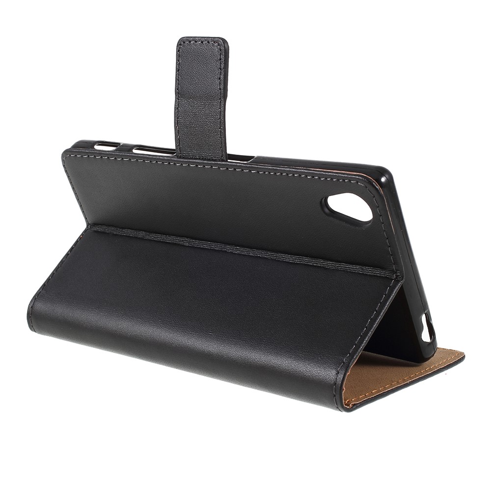 Echtes Split Leather Wallet Fall Für Sony Xperia Z5 / Z5 Dual. - Schwarz