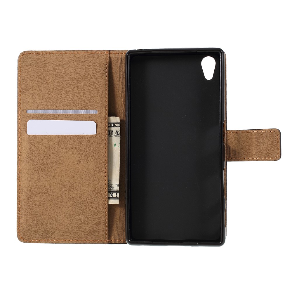 Echtes Split Leather Wallet Fall Für Sony Xperia Z5 / Z5 Dual. - Schwarz