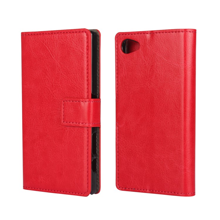 Crazy Horse PU Leather Case with Wallet Slots for Sony Xperia Z5 Compact - Red-1