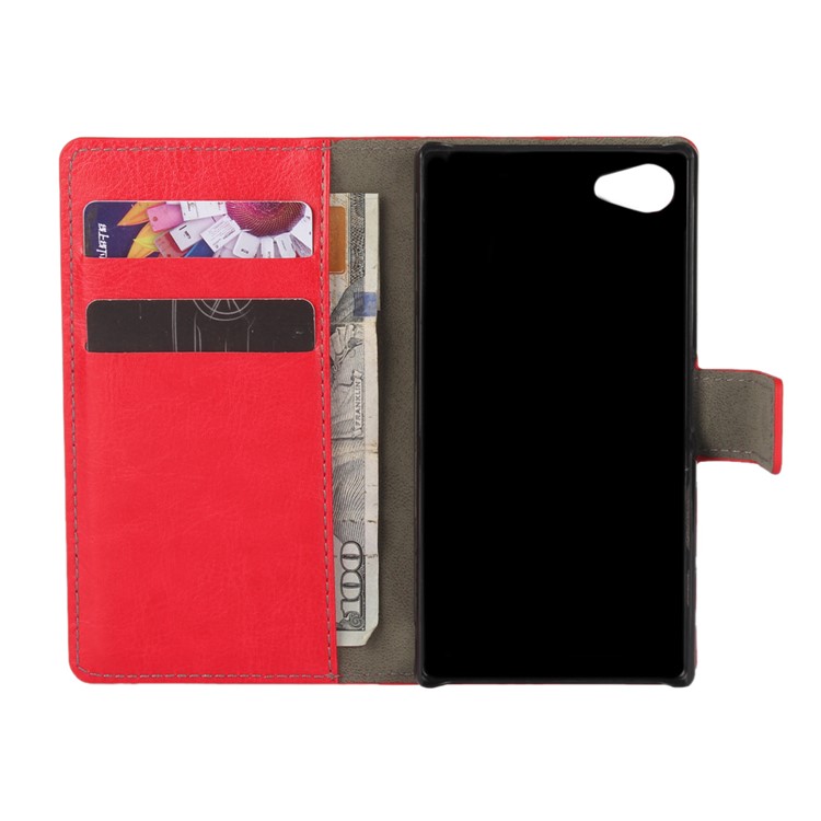 Crazy Horse PU Leather Case with Wallet Slots for Sony Xperia Z5 Compact - Red-3