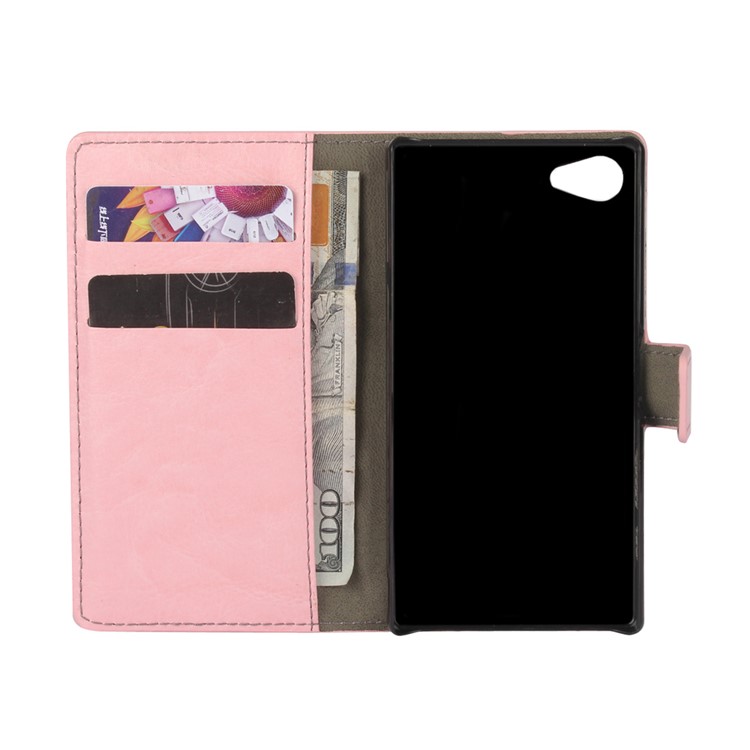 Crazy Horse PU Porte-cartes en cuir pour Sony Xperia Z5 Compact - Rose-3