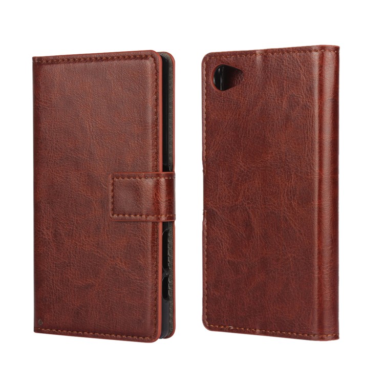 Crazy Horse Flip Funda de cuero para Sony Xperia Z5 Compact - marrón-1