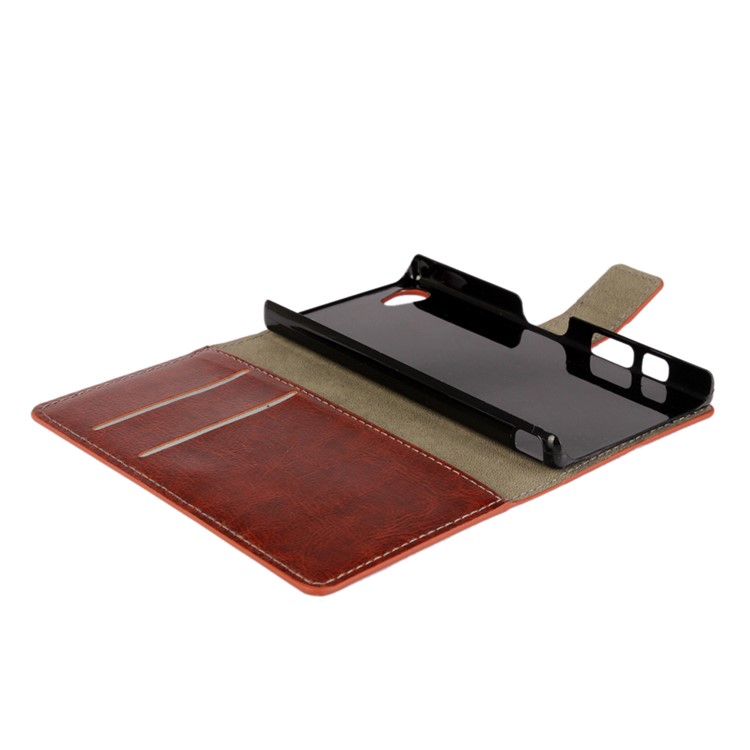 Crazy Horse Flip Funda de cuero para Sony Xperia Z5 Compact - marrón-10