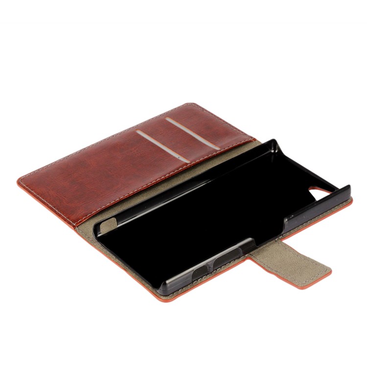 Crazy Horse Flip Funda de cuero para Sony Xperia Z5 Compact - marrón-11