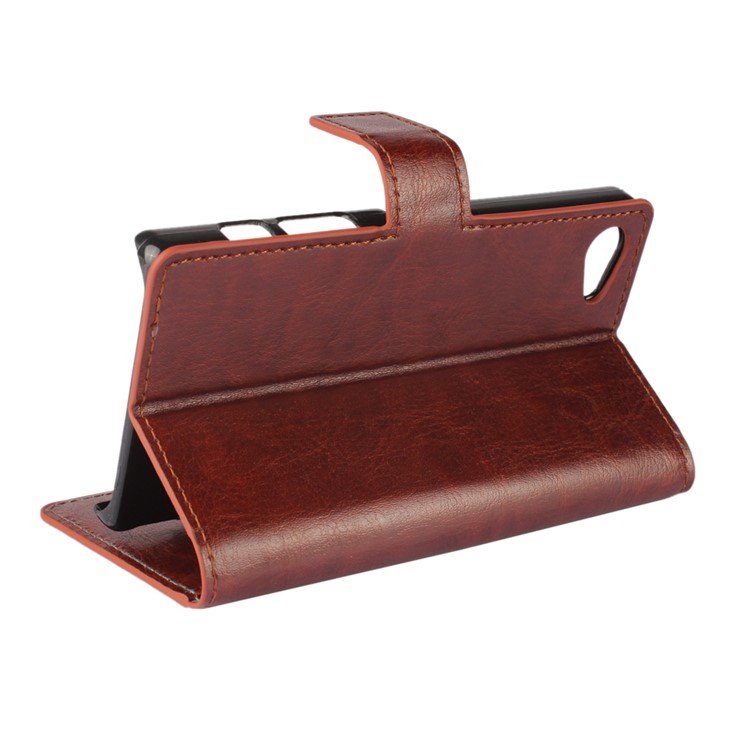 Crazy Horse Flip Funda de cuero para Sony Xperia Z5 Compact - marrón-2