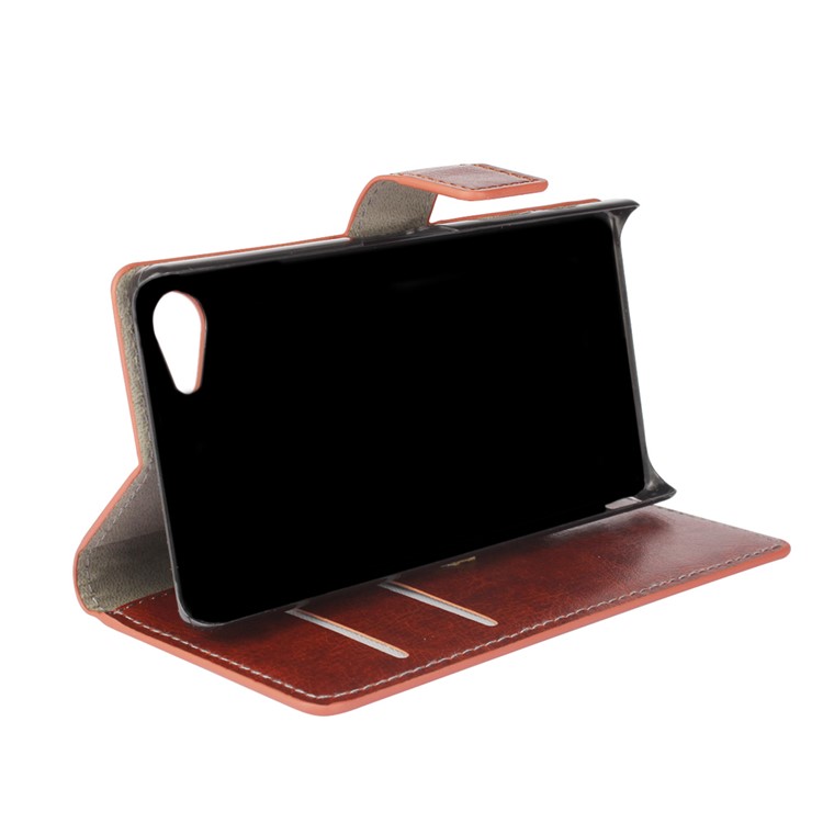 Crazy Horse Flip Funda de cuero para Sony Xperia Z5 Compact - marrón-3