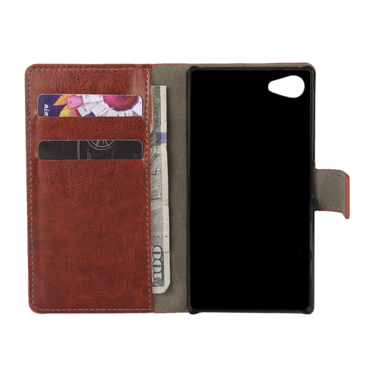 Crazy Horse Flip Funda de cuero para Sony Xperia Z5 Compact - marrón-4