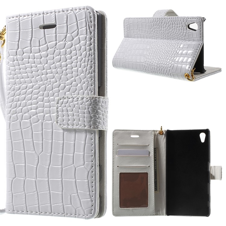 Textura De Crocodilo Flip Leather Wallet Cover For Sony Xperia Z5 / Z5 Dual - Branco-1