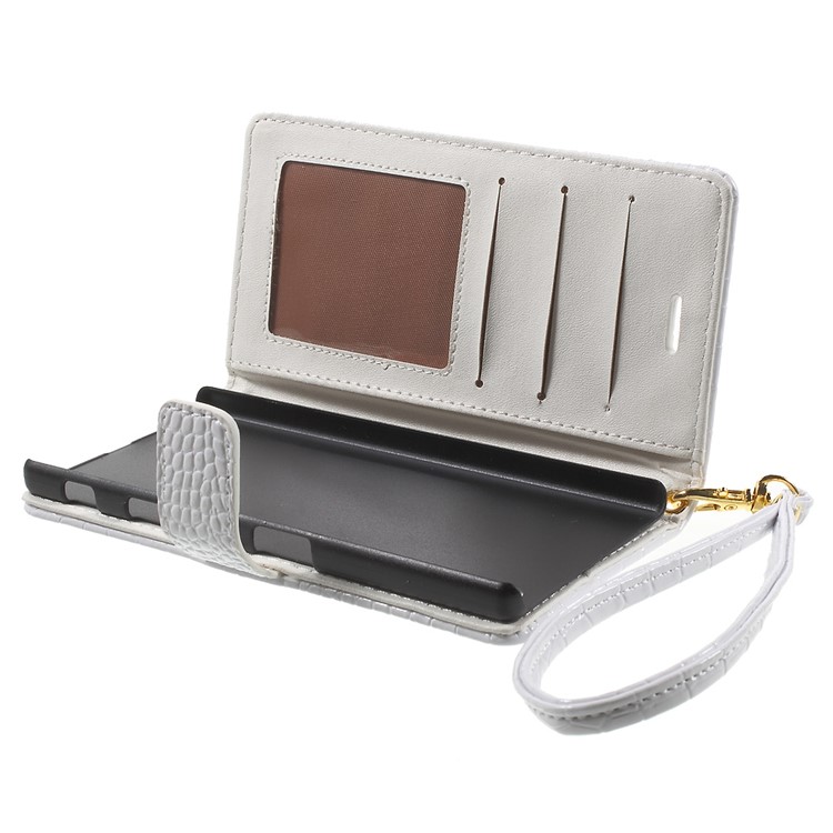 Textura De Crocodilo Flip Leather Wallet Cover For Sony Xperia Z5 / Z5 Dual - Branco-5