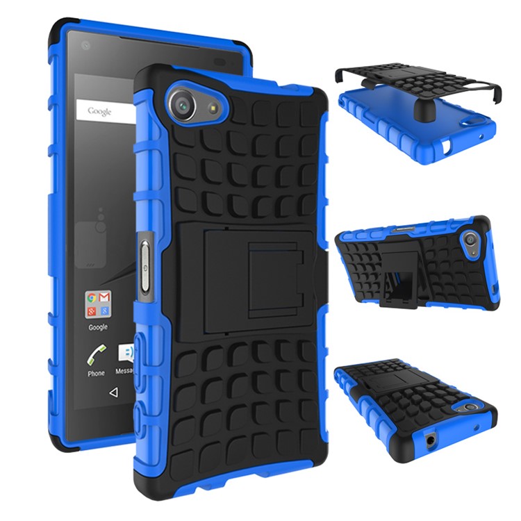 dos pedazotrozo contra-SLIP PC + TPU Hybrid Shell Funda para Sony Xperia Z5 Compact - Azul-2