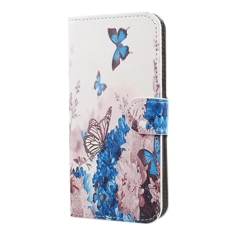 

Pattern Printing Magnetic Leather Flip Stand Case Cover for Samsung Galaxy J5 (2017) EU Version - Butterflies and Blue Flowers, Galaxy J5 (2017)