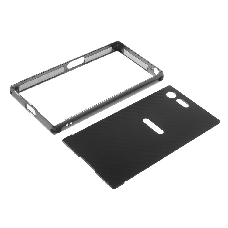 Aluminiumlegierung Stoßstange + Kohlefaser PC Zurück Fall Für Sony Xperia X Kompakt - Schwarz-6