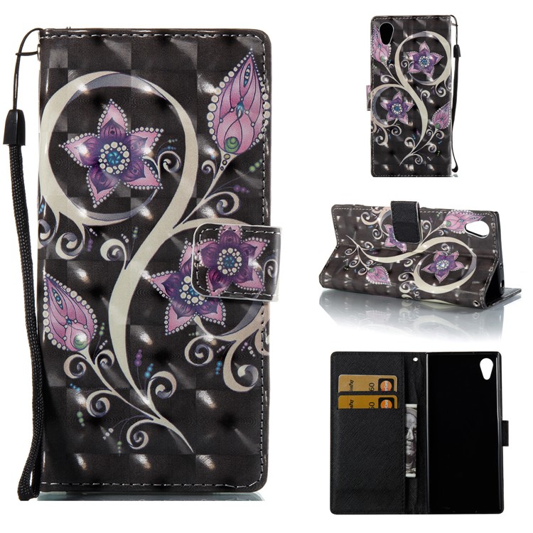 3D Butterfly Series Leather Stand Protective Phone Shell for Sony Xperia XA (2017) / XA1 - Purple Flower-1