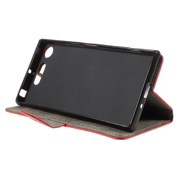 PU Leather Wallet Stand Folio Shell for Sony Xperia XZ1 - Red-4