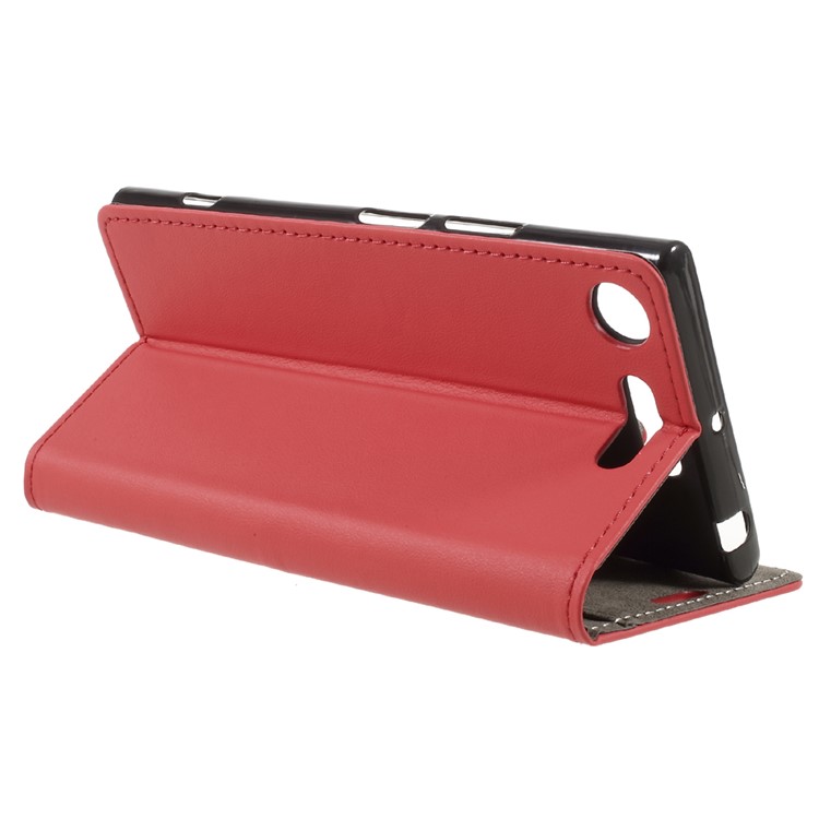 PU Leather Wallet Stand Folio Shell for Sony Xperia XZ1 - Red-5