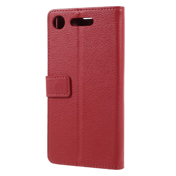 Litchi Grain Leather Wallet Phone Protective Cover with Stand for Sony Xperia XZ1 - Red-2