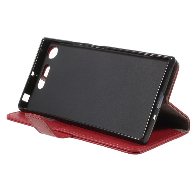 Litchi Grain Leather Wallet Phone Protective Cover with Stand for Sony Xperia XZ1 - Red-4