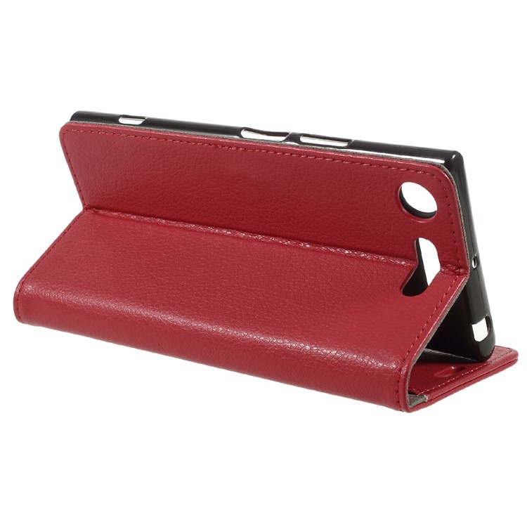 Litchi Grain Leather Wallet Phone Protective Cover with Stand for Sony Xperia XZ1 - Red-5