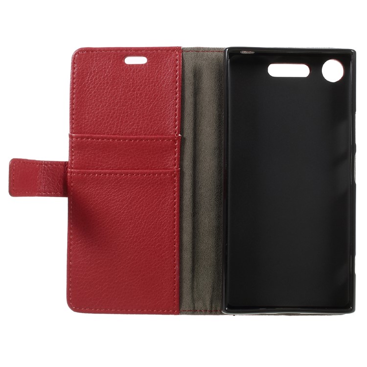 Litchi Grain Leather Wallet Phone Protective Cover with Stand for Sony Xperia XZ1 - Red-6