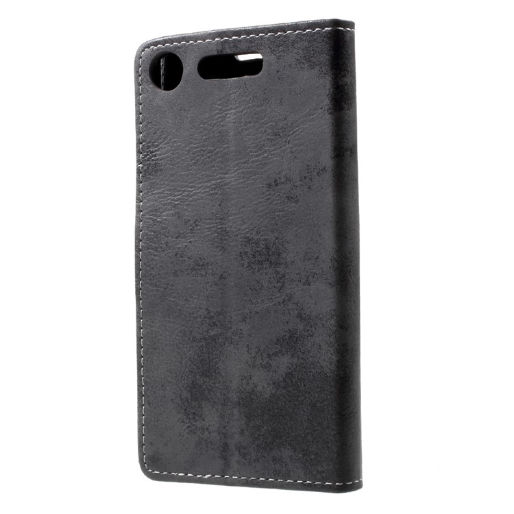 Retro Card Slots Leather Cover Case with Stand for Sony Xperia XZ1 - Black-2
