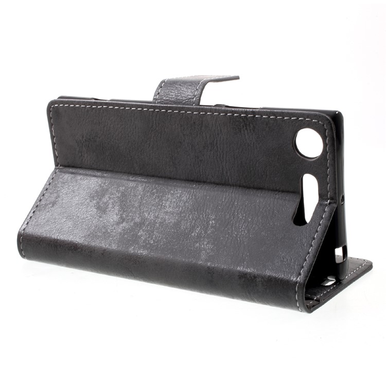 Retro Card Slots Leather Cover Case with Stand for Sony Xperia XZ1 - Black-4