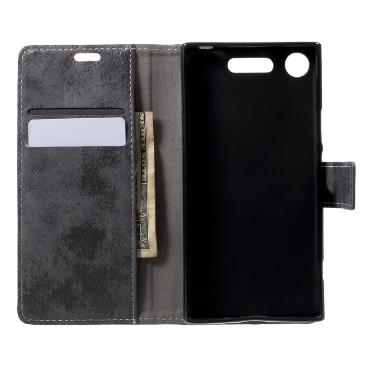 Retro Card Slots Leather Cover Case with Stand for Sony Xperia XZ1 - Black-5