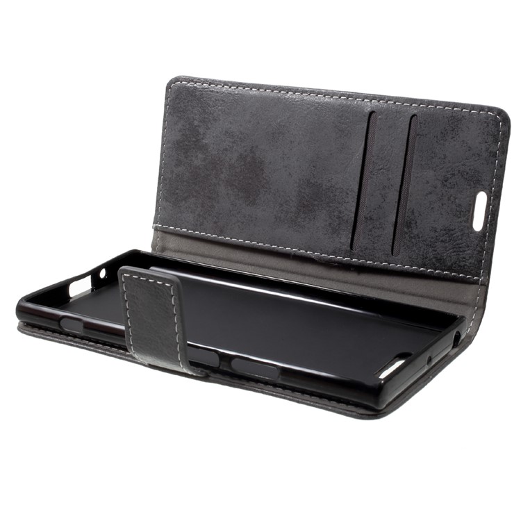 Retro Card Slots Leather Cover Case with Stand for Sony Xperia XZ1 - Black-6
