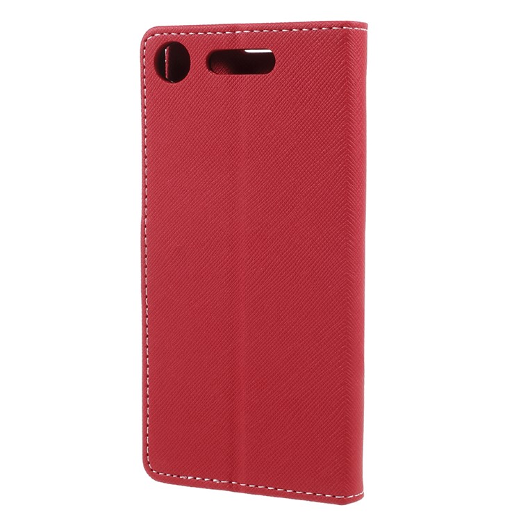 Cross Texture Leather Wallet Stand Phone Shell for Sony Xperia XZ1 - Red-2