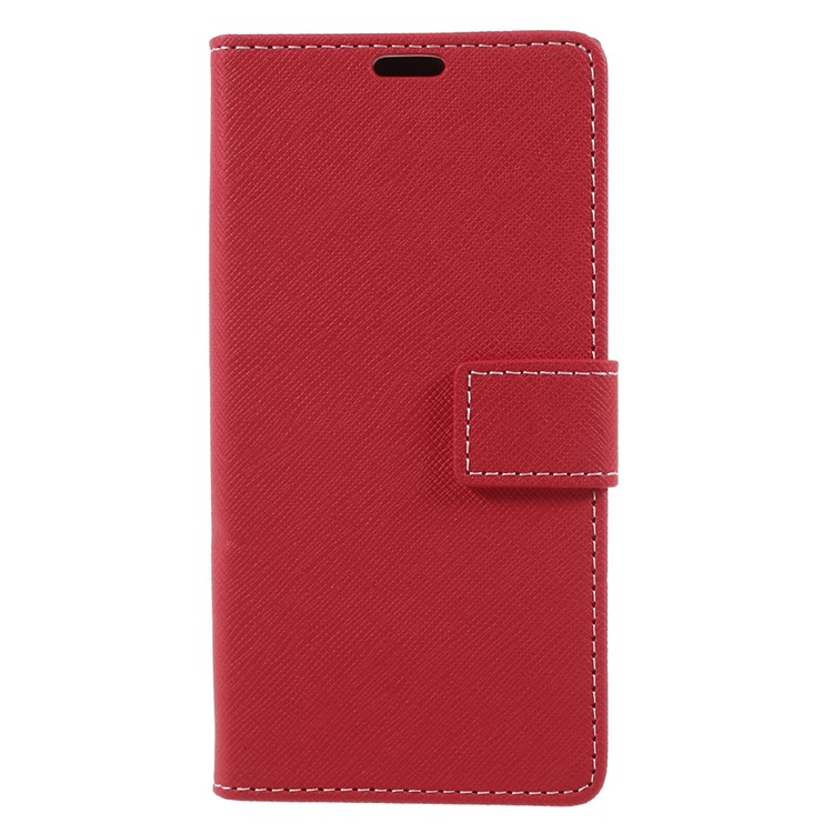 Cross Texture Leather Wallet Stand Phone Shell for Sony Xperia XZ1 - Red-3