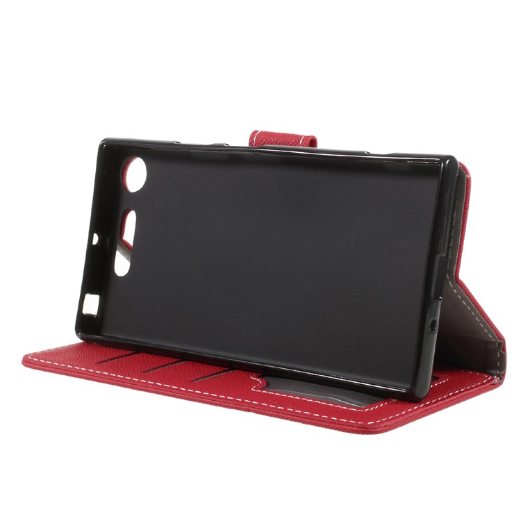 Cross Texture Leather Wallet Stand Phone Shell for Sony Xperia XZ1 - Red-4